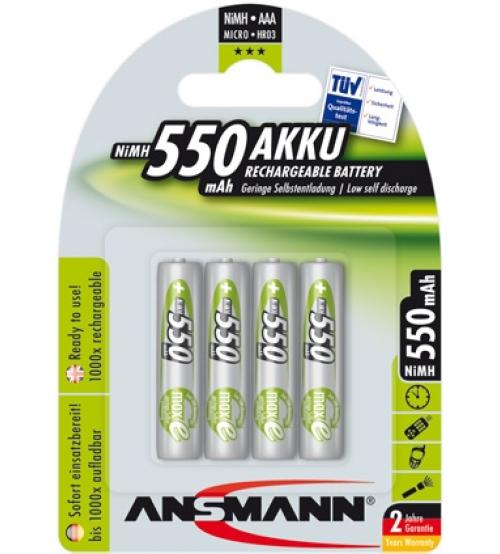 Ansmann 5030772 550mAh AAA Rechargeable 1.2V Batteries Carded 4