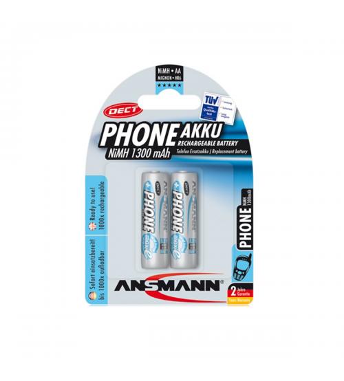 Ansmann 5030802 NiMH AA AkkuPower Rechargeable 1.2v Batteries 1300mAH Carded 2