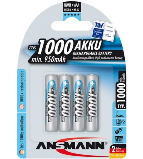 Ansmann 5030882 1.2V NiMH 1000mah AAA Rechargeable Batteries Carded 4