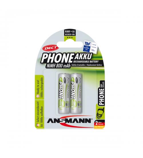 Ansmann 5030902 NiMH AA AkkuPower Rechargeable 1.2v Batteries 800mAH - Pack of 2