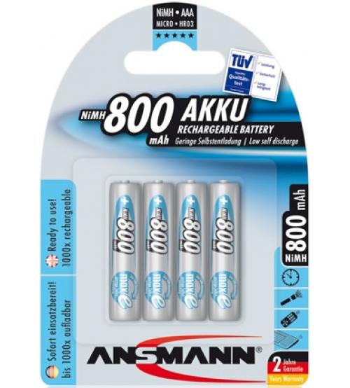 Ansmann 5035042 800mAh MaxE 1.2v AAA Rechargeable Batteries Carded 4