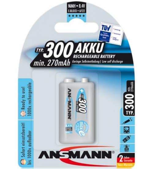 Ansmann 5035453 300mAh 9V MaxE 8.4v Rechargeable Batteries Carded 1