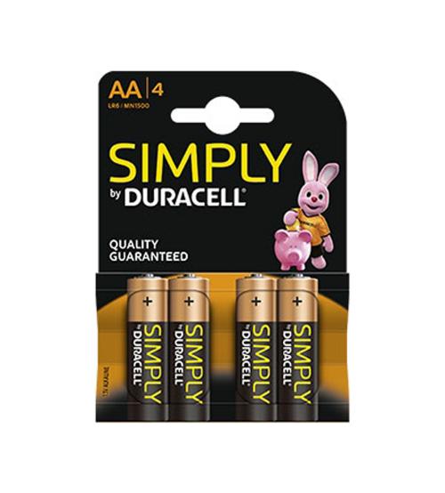 Duracell MN1500SIMPLY Alkaline 1.5V AA Batteries Carded 4