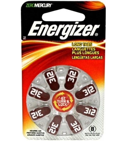 Energizer 634924 AC312-S8 1.4V Zinc Air Hearing Aid Batteries Carded 8