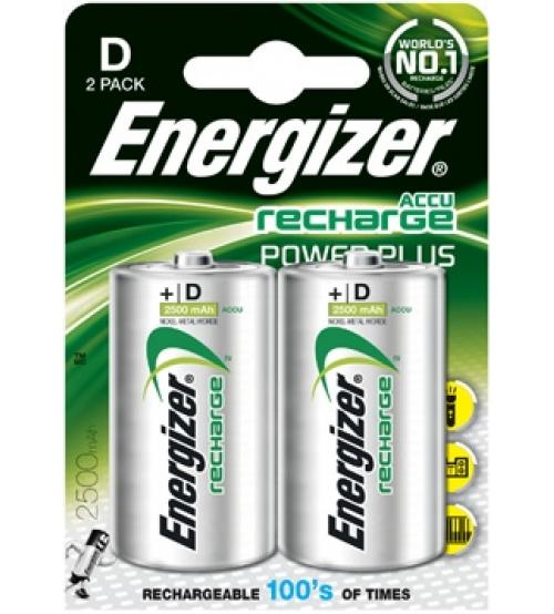 Energizer 635675 2500mAh HR20 Rechargeable D Batteries Carded 2