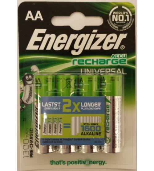 Energizer 638590 Rechargeable AA 1300mAh Batteries Carded 4