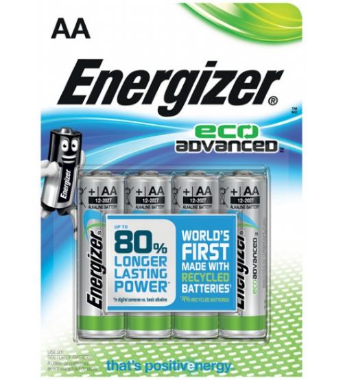 Energizer E300130700 EcoAdvanced Alkaline AA Batteries Carded 4