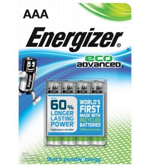 Energizer E300130700 EcoAdvanced Alkaline AAA Batteries Carded 4