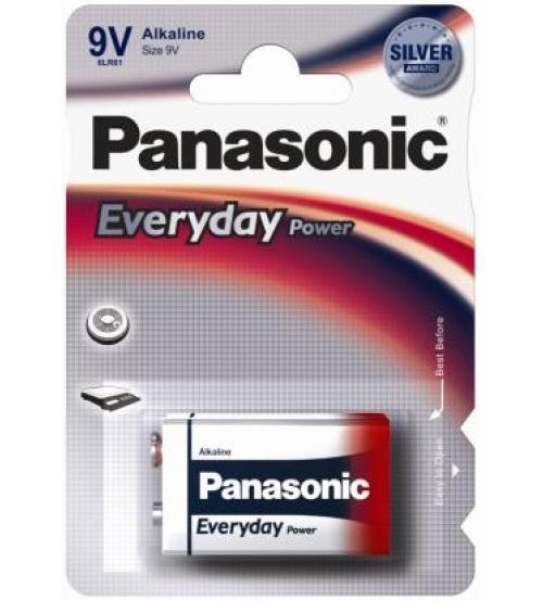 Panasonic 6LR61EPS/1BP Everyday Power Silver Alkaline PP3 9V Size Batteries Carded 1