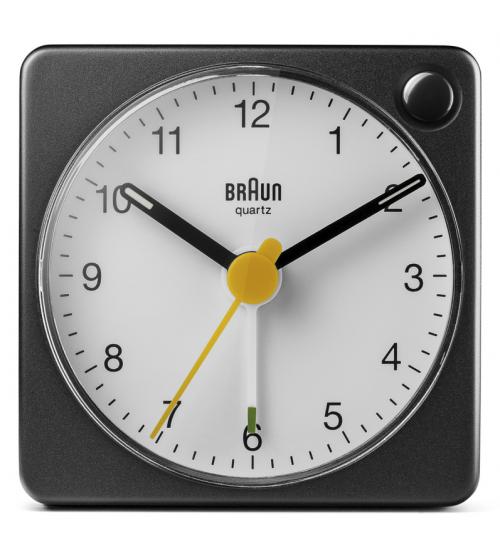 Braun BC02XBW Classic Travel Analogue Alarm Clock with Snooze and Light - Black & White