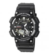 Casio AEQ-110W-1AVEF Mens Watch with World Time - Black Resin Strap