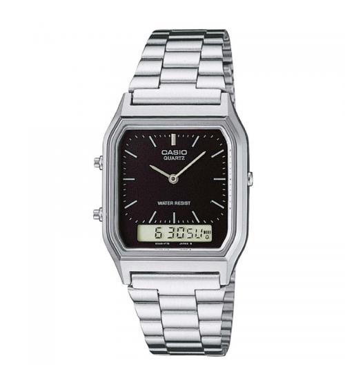 Casio AQ-230A-1DMQYES Mens Classic Combi Watch - Silver with Black Dial