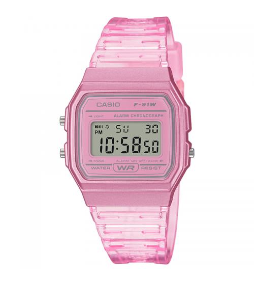 Casio F-91WS-4EF Classic Digital Watch with Pink Skeleton Resin Band