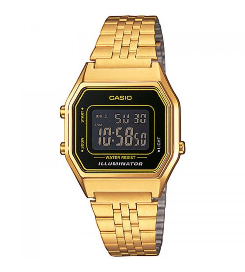 Casio LA680WEGA-1BER Ladies Gold Plated Digital Watch with Black Face