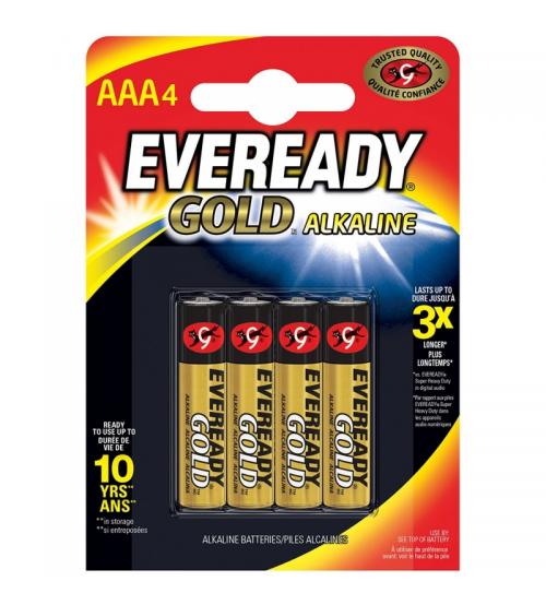 Energizer E300786300 Eveready Gold AAA Alkaline Batteries Carded 4