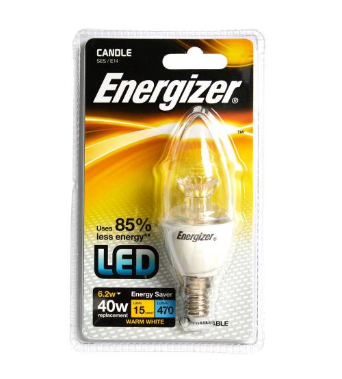 Energizer S8856 6.5W 470LM E14 Clear Dimmable LED Candle Bulb - Warm White