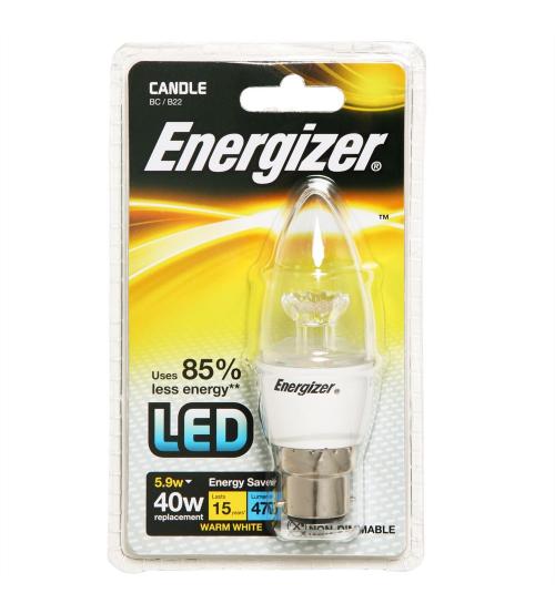 Energizer S8903 6W 470LM B22 Clear LED Candle Bulb - Warm White