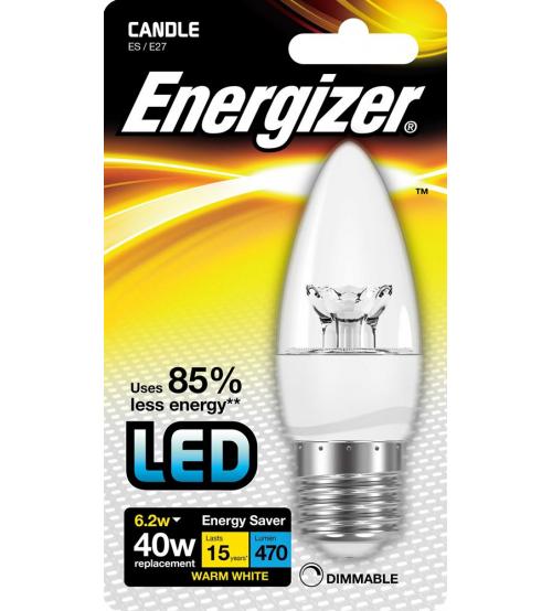 Energizer S8906 6.5W 470LM E27 Clear Dimmable LED Candle Bulb - Warm White