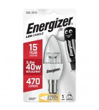 Energizer S8907 6.5W 470LM B15 Clear Dimmable LED Candle Bulb - Warm White