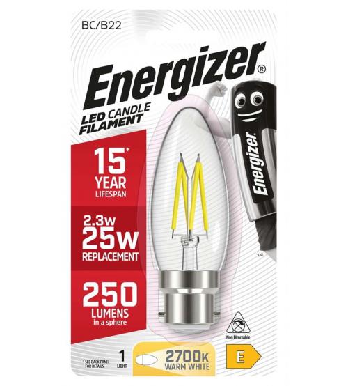 Energizer S9027 2.4W 250LM B22 Candle Filament LED Bulb - Warm White