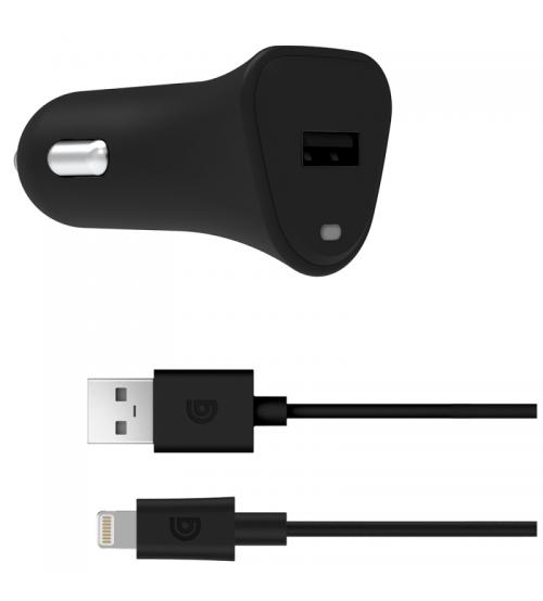 Griffin GP-135-BLK Single Port 2.4A USB Car Charger with Lightning Cable - Black