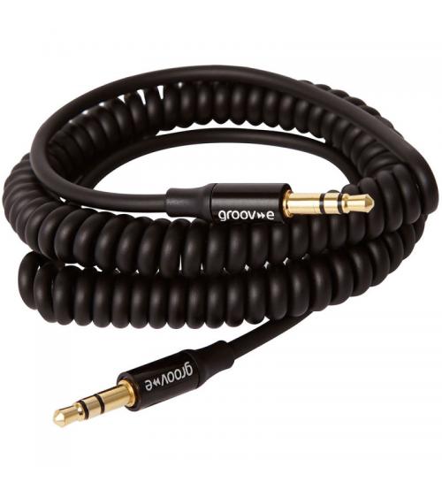 Groov-e GVAC10BK 3.5mm Aux-in Coiled Lead 1.8M Black Audio Cable