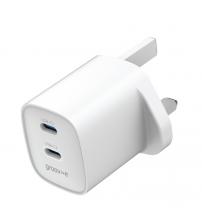 Groov-e GVMA108WE Dual USB-C 35W GaN Wall Charger with Power Delivery - White