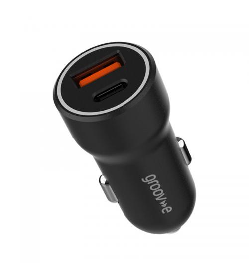 Groov-e GVMA124BK Dual USB-C & USB-A Car Charger 20W - Black