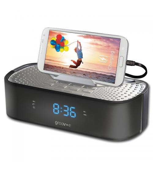 Groov-e GVSP406BK TimeCurve Alarm Clock Radio with USB Charging Station - Black