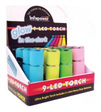 Infapower F007 Glow In The Dark - 9 LED Torch - Pack of 12
