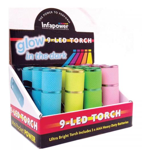 Infapower F007 Glow In The Dark - 9 LED Torch - Pack of 12