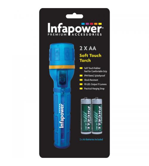 Infapower F020 2AA Splash Proof Soft Touch Rubber Torch - Blue