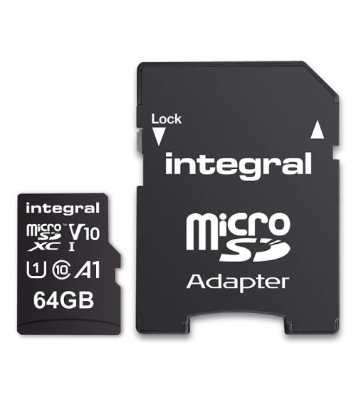 Integral INMSDX64G10 Micro SD Card 64GB with SD Adapter - Class 10