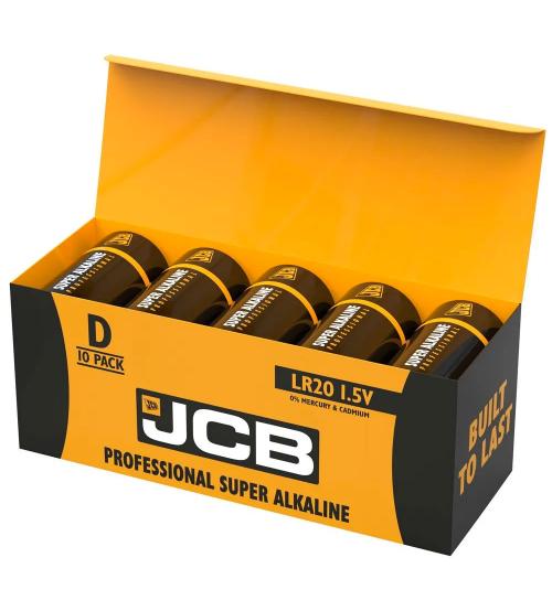 JCB S5449 Industrial Super Alkaline 1.5V D Size Batteries Pack of 10
