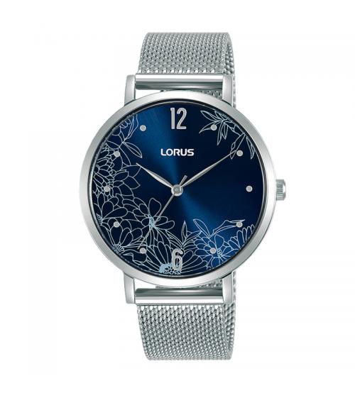 Lorus RG293TX9 Ladies Patterned Dial Watch with Stainless Steel Mesh Braclet & Blue Dial