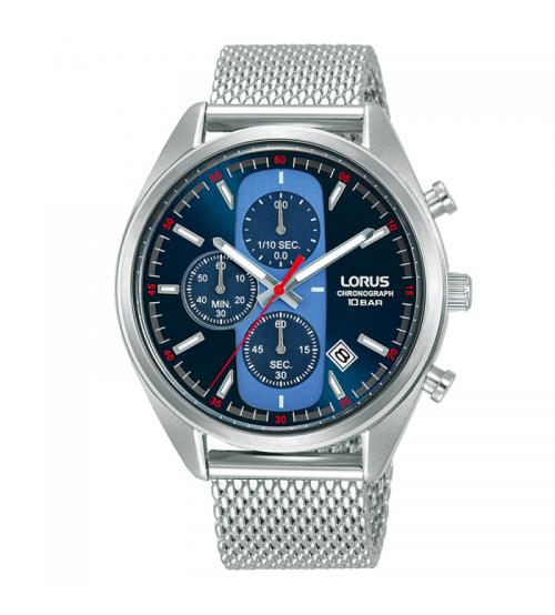 Lorus RM353GX9 Mens Blue Dial Mesh Stainless Steel Chronograph Bracelet Watch
