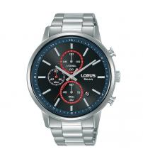 Lorus RM397GX9 Mens Sports Chronograph Watch with Stainless Steel Strap & Black Dial