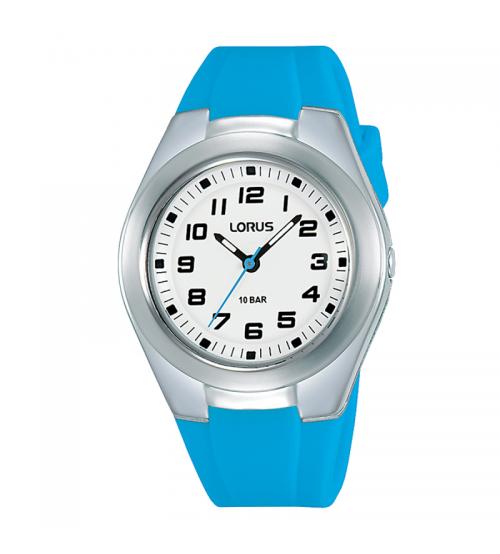 Lorus RRX77GX9 Kids Blue Silicone Strap & White Dial Watch with Curved Acrylic Glass