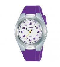 Lorus RRX79GX9 Kids Purple Silicone Strap & White Dial Watch with Curved Acrylic Glass