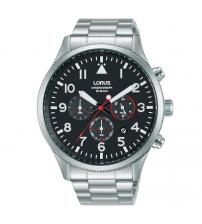 Lorus RT363JX9 Mens Aviator Chronograph Watch with Stainless Steel Strap & Black Dial