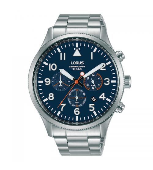 Lorus RT365JX9 Mens Aviator Chronograph Watch with Stainless Steel Strap & Blue Dial