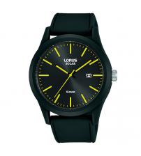 Lorus RX301AX9 Mens Sports Solar Watch with Black Silicone Strap & Black and Yellow Face