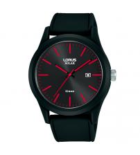 Lorus RX303AX9 Mens Sports Solar Watch with Black Silicone Strap & Black and Red Face