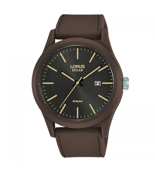 Lorus RX307AX9 Mens Sports Solar Watch with Brown Silicone Strap & Brown and Gold Face