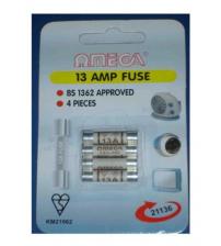 Omega 21136 13 Amp Mains Electrical Safety Plug Fuses UK Pack of 4 Blister Pack