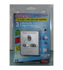 Omega 21156 3 Way Plug In Surge Protected Adaptor