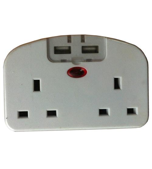 Omega 21165 13A Twin UK Socket To European Travel Adapter with Twin USB Ports