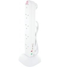 Omega 21405CS 13A Mains Extension Lead Tower 10 Way Gang Surge Protected - White