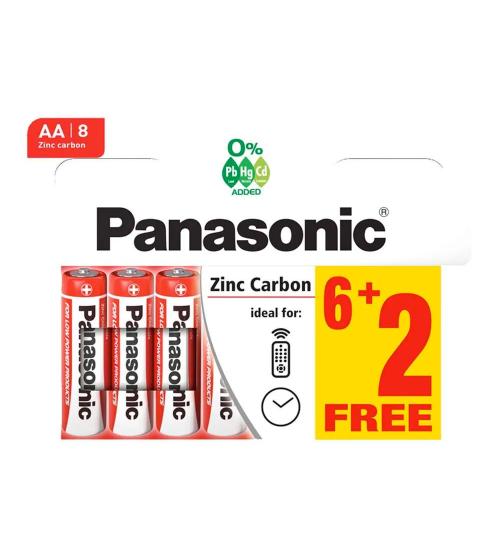 Panasonic S16722 AA Zinc Carbon Batteries - Pack of 6+2