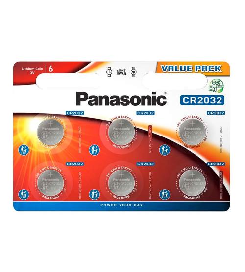 Panasonic S6575 3V CR2032 Lithium Coin Cell - Pack of 6